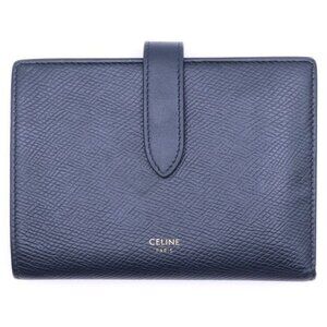 Celine Bifold Wallet Compact Black Leather Gold